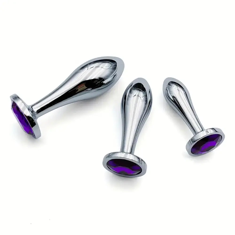 Metal Drop Anal Plug Three Sizes Jewel Base Butt Plug For G-point Massage