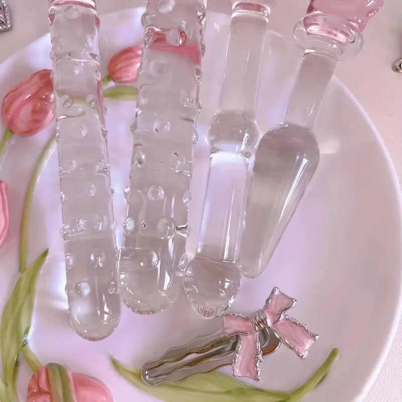 Heart-Shaped Glass Crystal Dildo Anal Plug With Beads Erotic Toy For Men