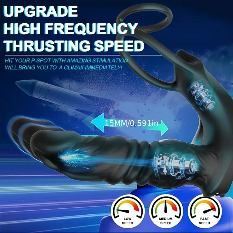 Thrusting Anal Vibrator 5-in-1 Vibrating Anal Plug Dildo Shaped Vibrator