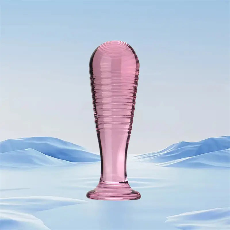 Elegant Blue Glass Threaded Anal Plug G-Spot Stimulation Ribbed Design