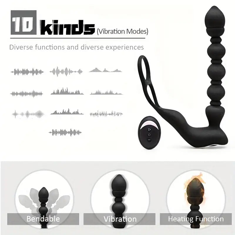 10 Thrusting Vibrating Anal Dildo G-Spot Vibrator Anal Plug With Cock Ring