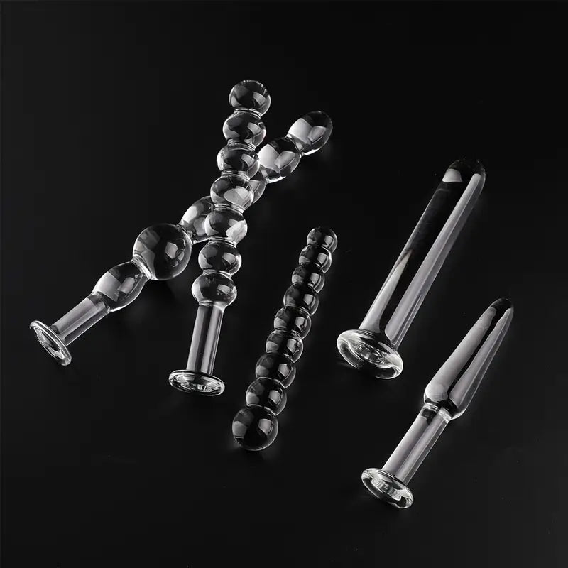 5 Crystal Glass Anal Plugs Transparent Anal Beads For Adult Pleasure