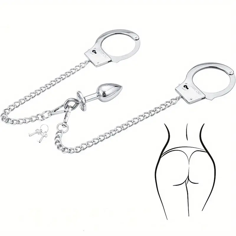 Handcuffs Anal Plug Butt BDSM Bondage Toy Anal Plug with Handcuffs