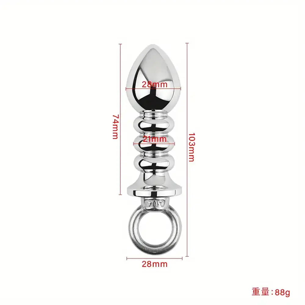 Metal Backyard Ring Threaded Anal Plug Silvery Pulling Plug