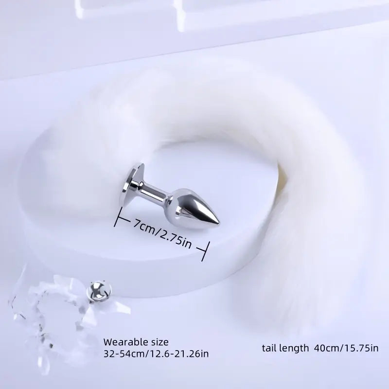 Set Dtachable Fox Tail Anal Plugs Cute Cat Women Dress-up Bell Necklace
