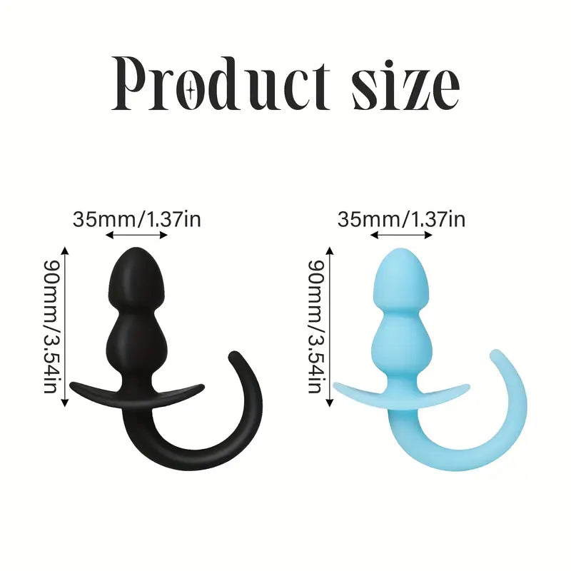 Soft Flexible Silicone Tail Anal Plug With Beads Blue Luminous Effect