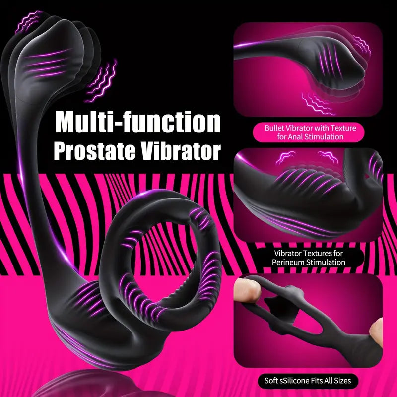 4 In 1 Prostate Massager With 7 Vibration Modes Penis Ring Butt Plug