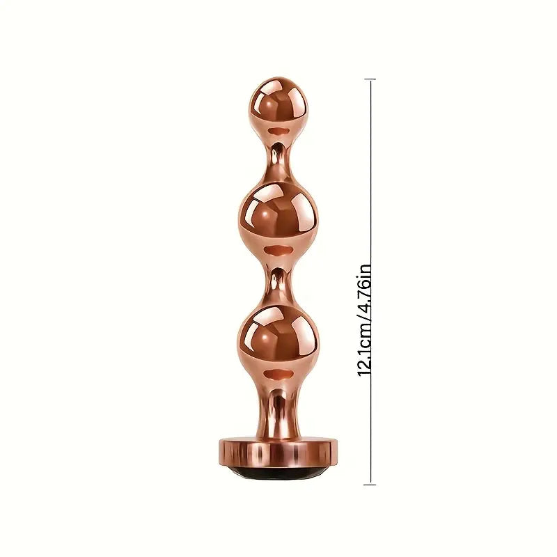 Rose Golden Metal Anal Plug 3-Tier Butt Plug With Gemstone Base