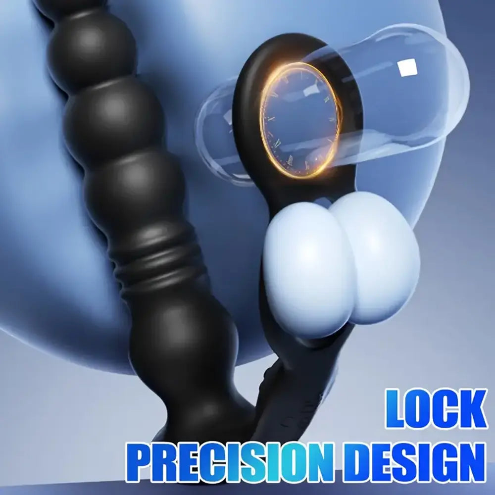 Vibrating Thrusting Anal Beads Butt Plug With Double Penis Rings