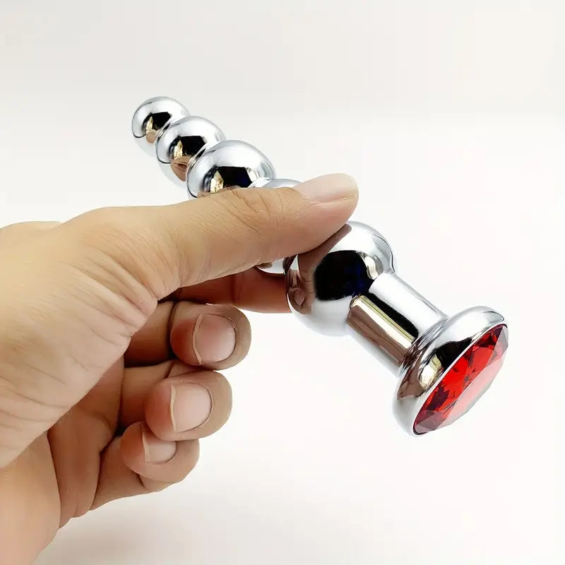 Metal Anal Plug 5 Beads Anal Dilator Jewel Base Butt Plug Anal Toy