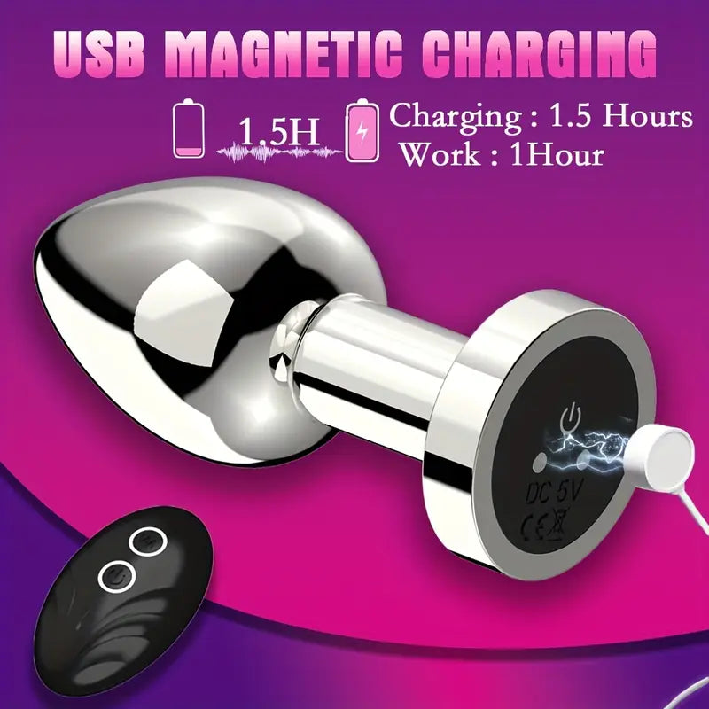 Remote-Controlled Vibrating Metal Anal Plug Couples Flirting Adult Sex Toy