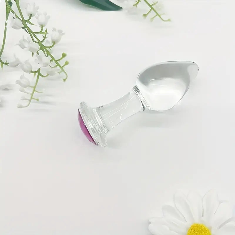 3 Sizes Transparent Glass Pink Head Anal Plug Set Solid Color Hand Wash