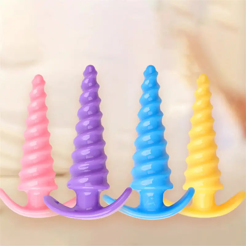 Plastic Spiral Butt Plug Anal Trainer G Spot Stimulator With Pull Handle