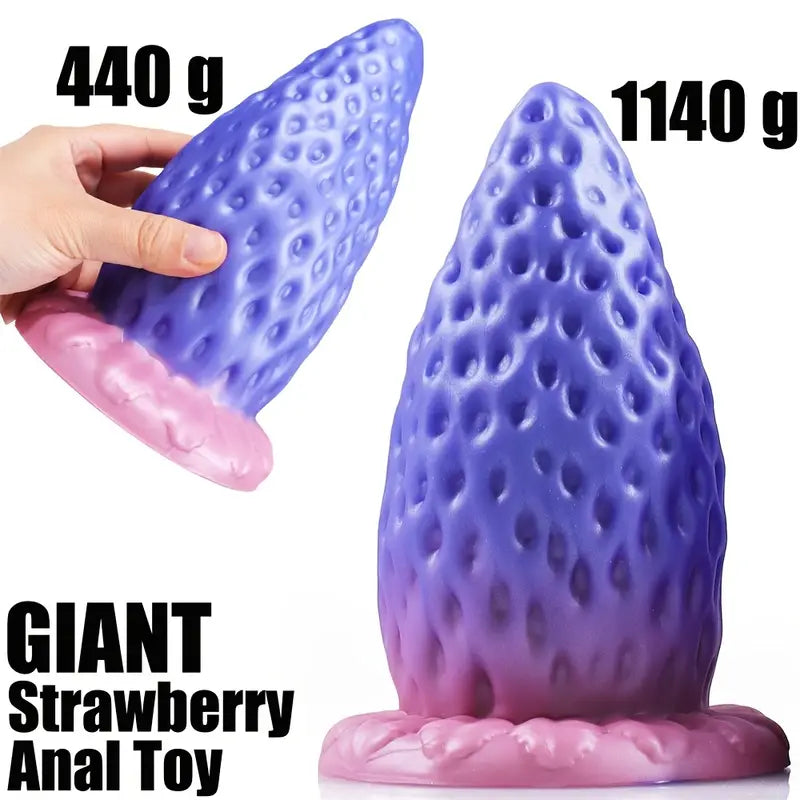 Giant Strawberry-Shaped Soft Liquid Silicone Purple Anal Plug Toy