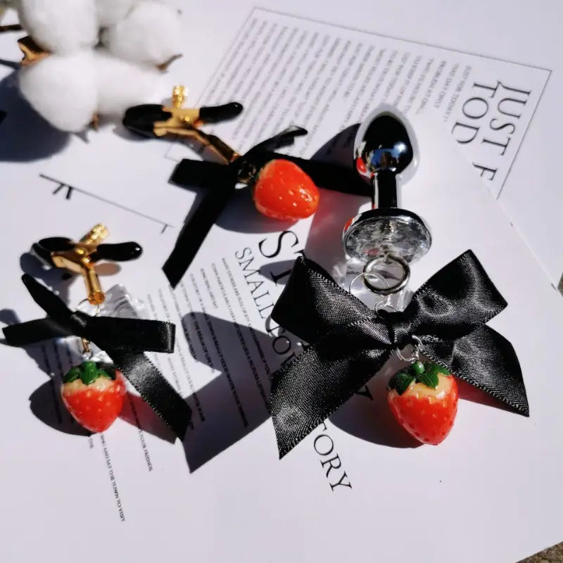 Strawberry Series Female Butt Anal Plug With Bell Anal Sex Toy