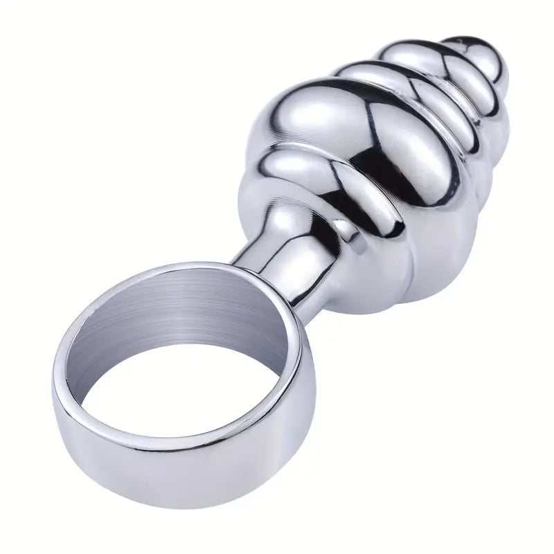 Premium Metal Anal Plug G-Spot Massager Dilator With Textured Pull Ring
