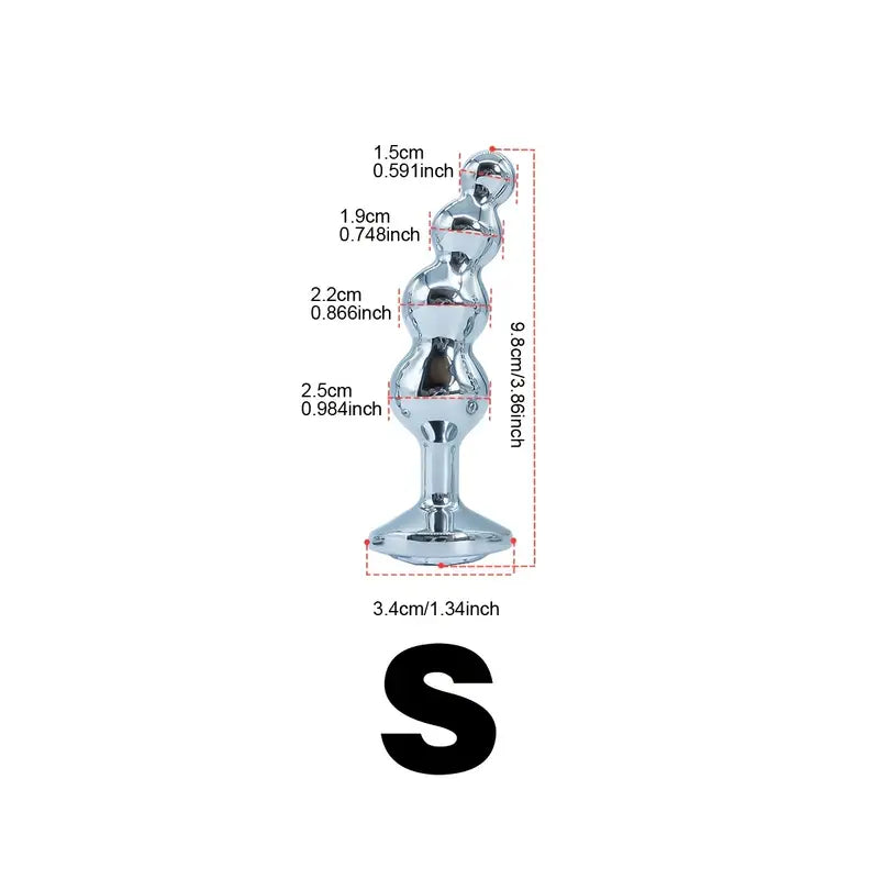 4 Bead Metal Anal Plug Gem Base Butt Plug Beginner Expert Anal Stimulation