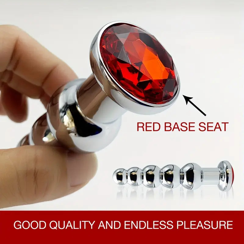 Metal Anal Plug 5 Beads Anal Dilator Jewel Base Butt Plug Anal Toy