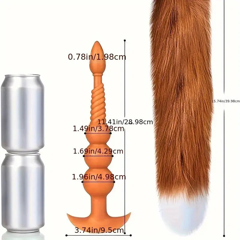 Pearl-attached Detachable Fox Tail Butt Plug Stimulator Role-playing Trainer