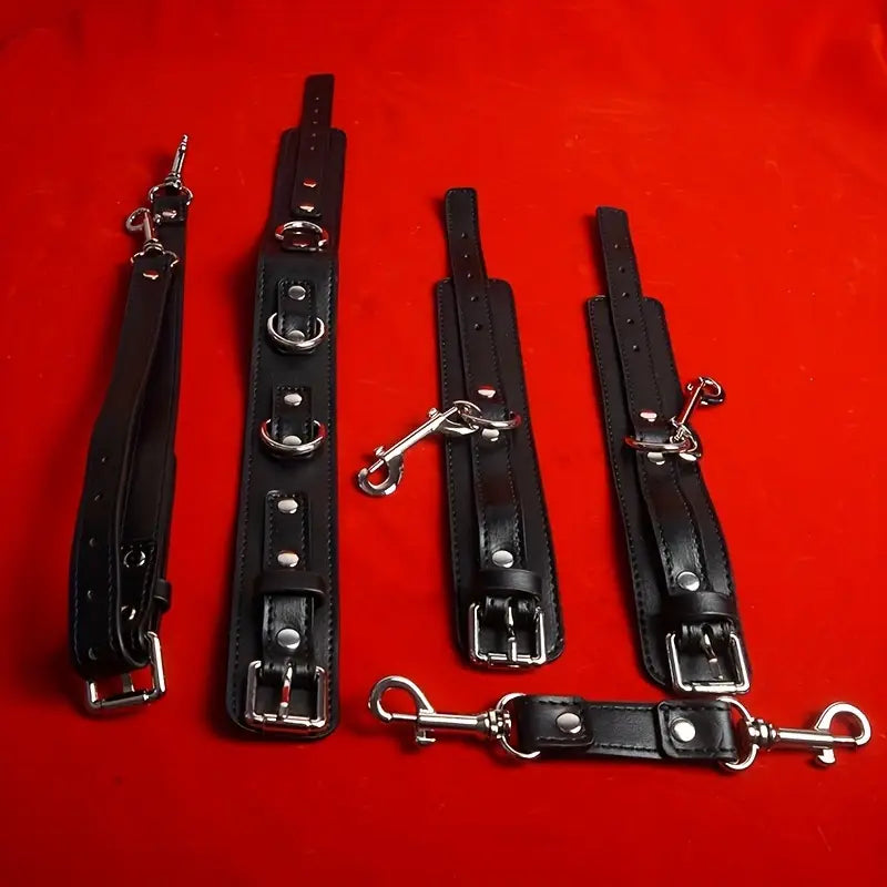 BDSM Anal Hook & Beads Set With Faux Leather Collar Handcuffs Butt Plug