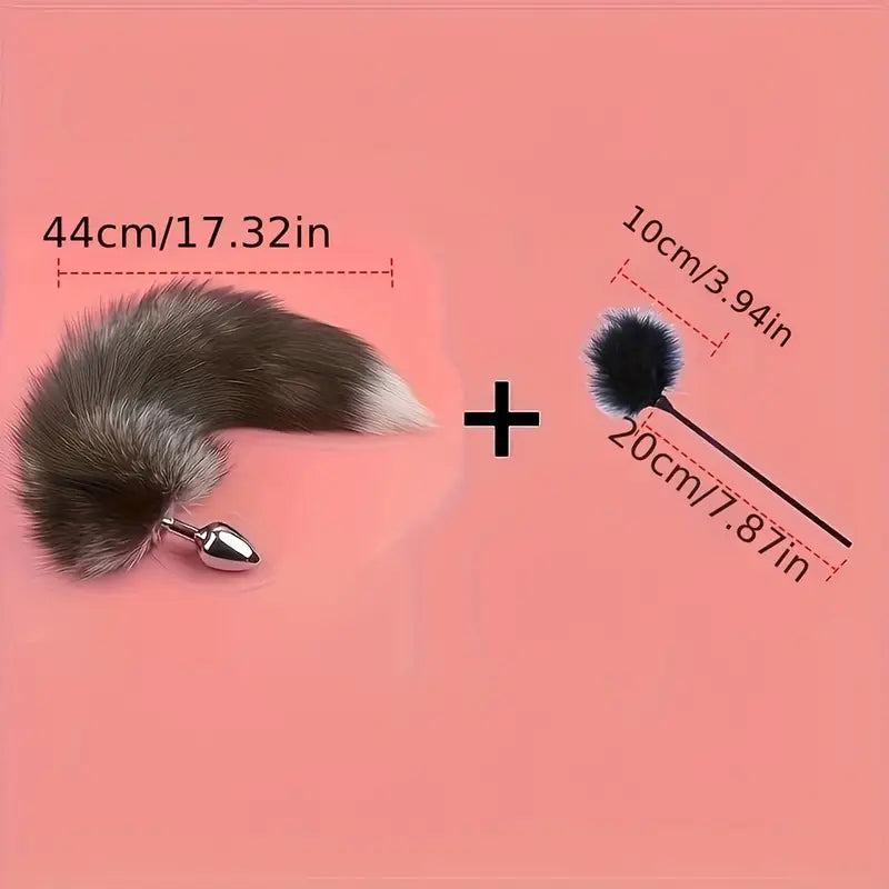 Anal Plug Tail Plus Feather Gradient Color Metal Anal Plug Tail Erotic Supplies