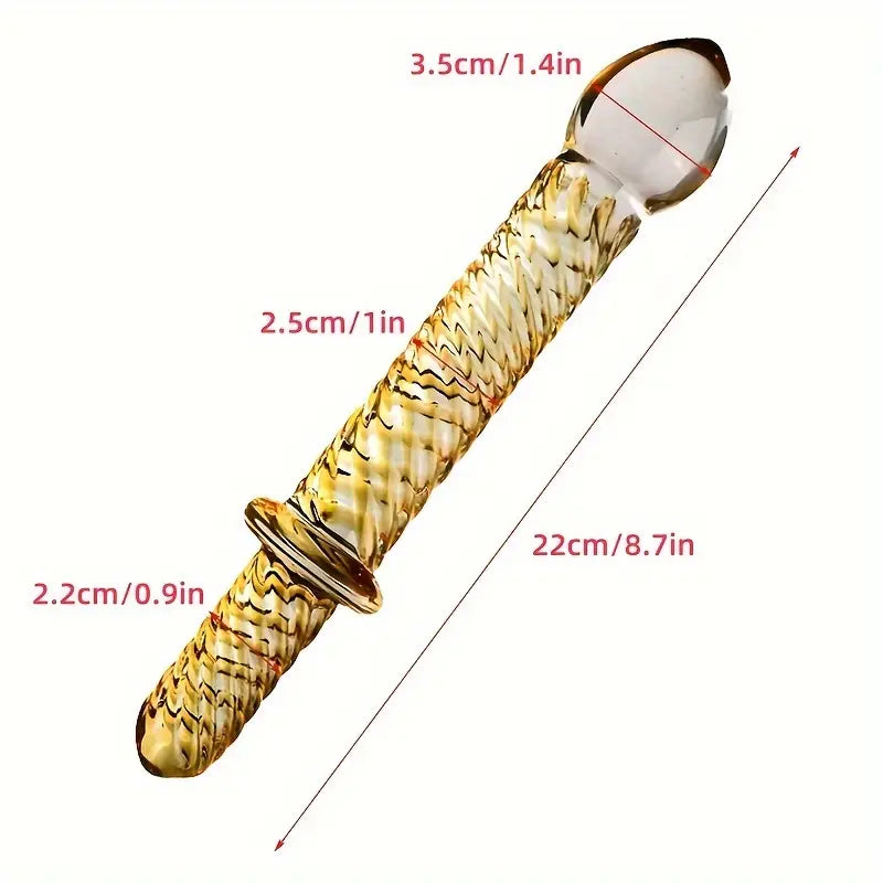 Golden Pattern Glass Dildo Handheld Anal Plug Sex Toy For Men