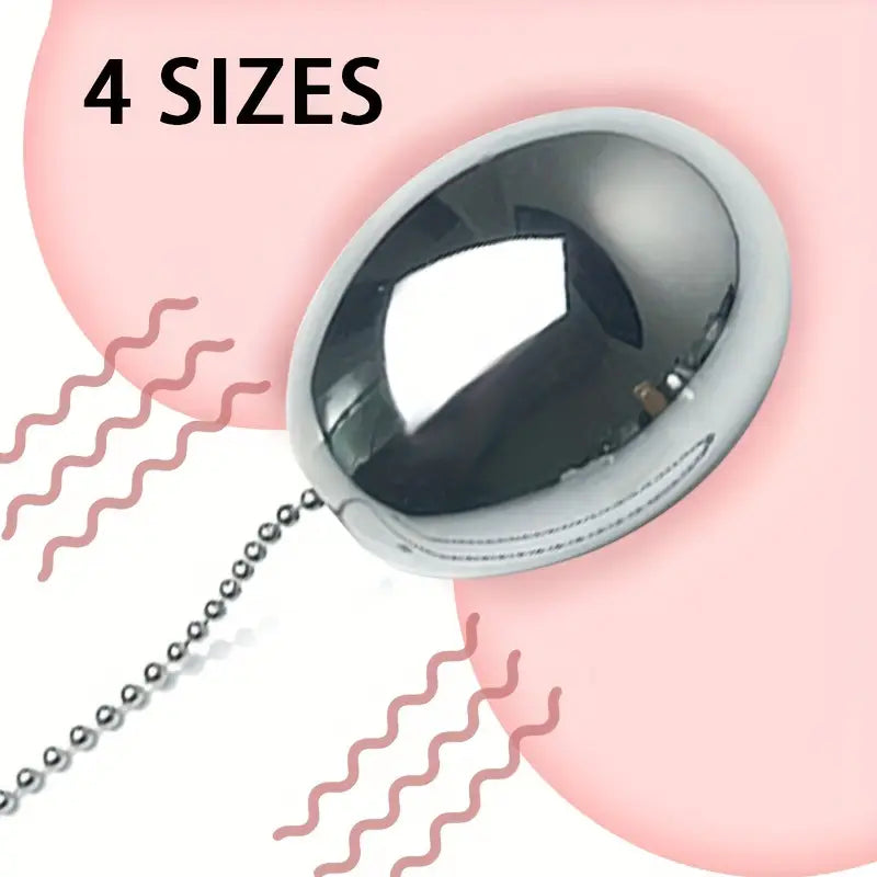Metallic Stainless Steel Chain-Attached Elliptical Butt Plug For Outdoor Wear