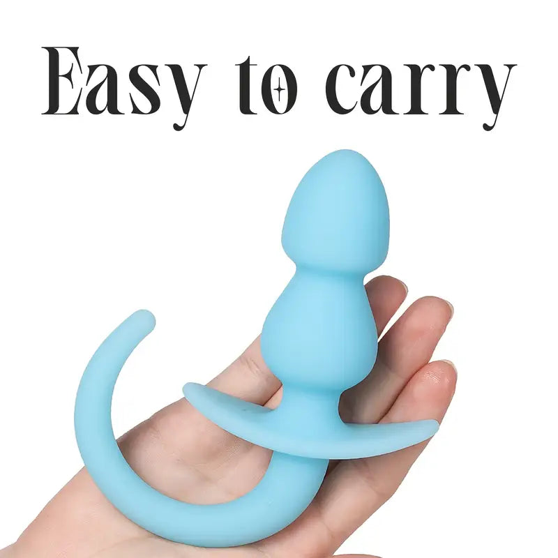 Soft Flexible Silicone Tail Anal Plug With Beads Blue Luminous Effect