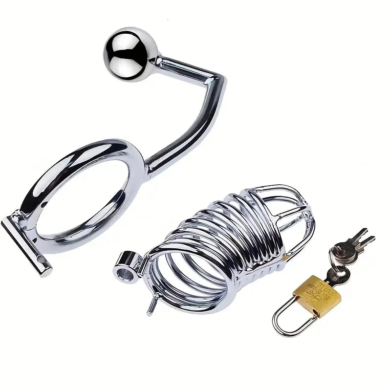 Erotic Toy Kit Anal Plug Metal Chastity Cage Urethral Lock Anal Hook
