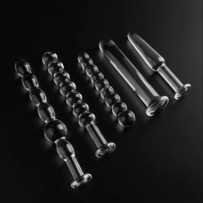 5 Crystal Glass Anal Plugs Transparent Anal Beads For Adult Pleasure