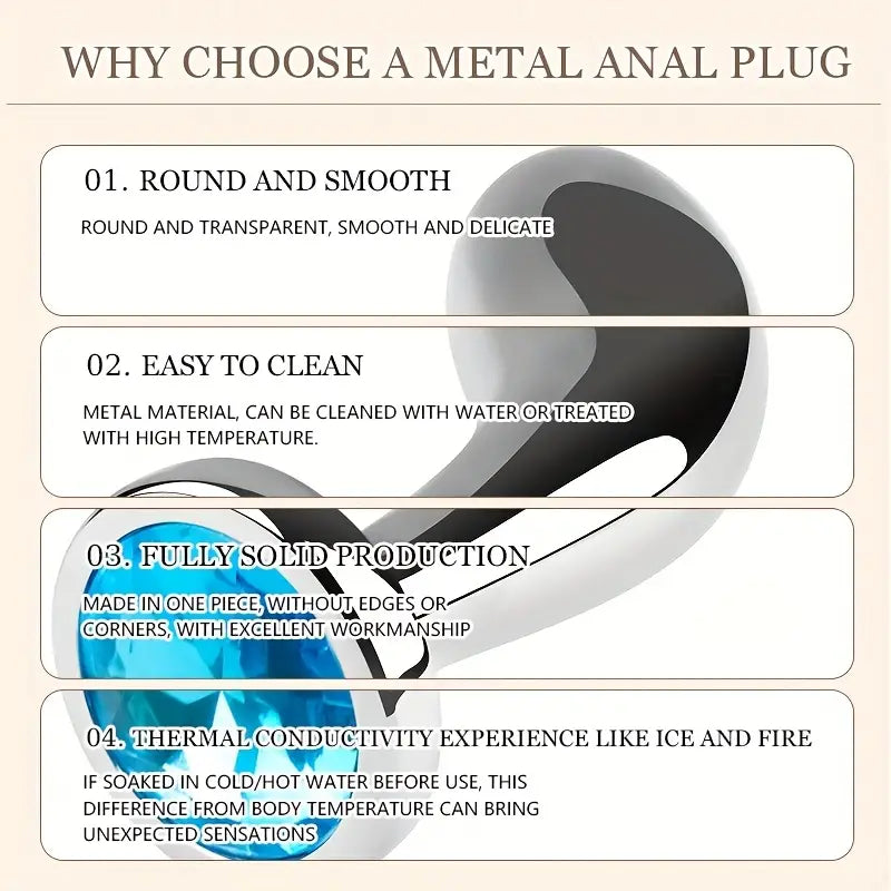 Gemstone Base Stainless Steel Anal Plug Toy With Golden-Plated Flared Base