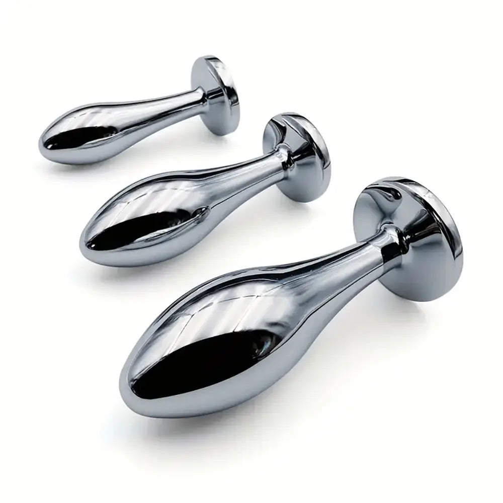 Metal Drop Anal Plug Three Sizes Jewel Base Butt Plug For G-point Massage