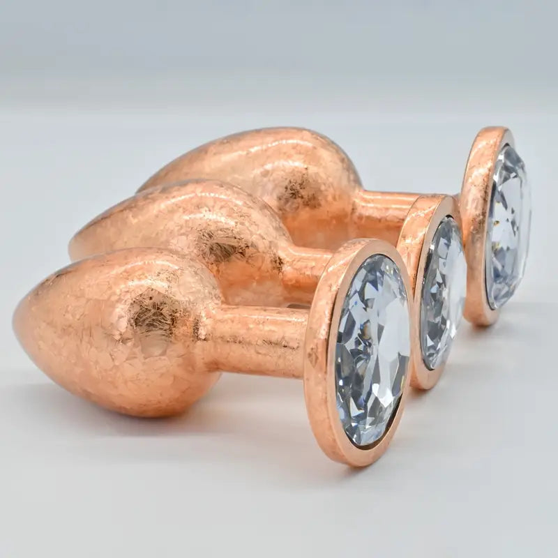 Golden Ice Flower Anal Plug Metal Butt Trainer With Jeweled Base