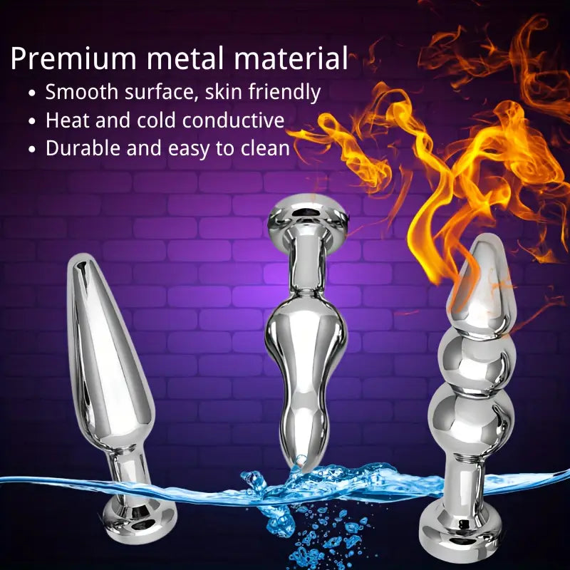 Unisex Metal Butt Plug Anal Sex Toy Blue Gem Bases For Beginners