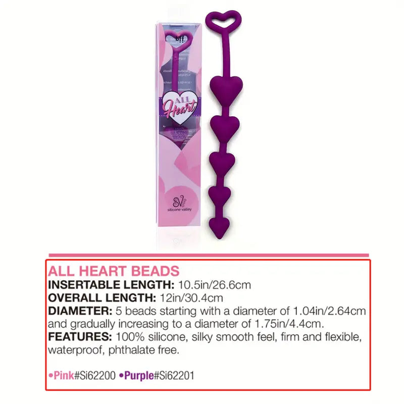 Sexy Silicone Female Harem Heart-Shaped Bead Anal Plug For Sex Orgasm