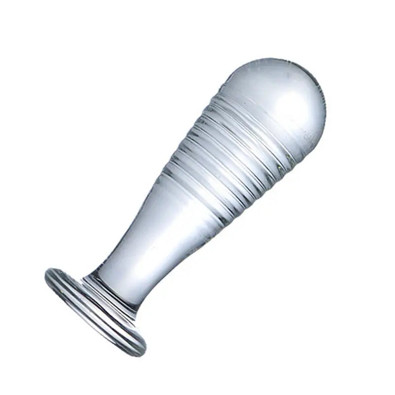 Elegant Blue Glass Threaded Anal Plug G-Spot Stimulation Ribbed Design