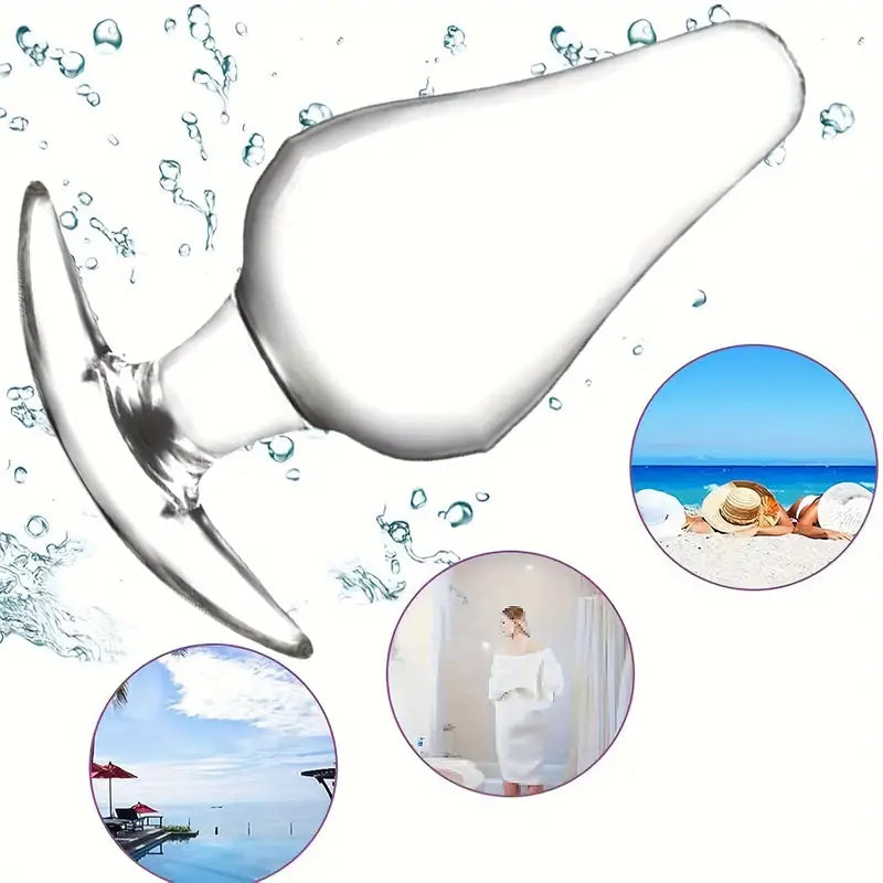 Crystal Glass Anal Plug Curved Base & Tapered Tip SM Anal Sex Trainer