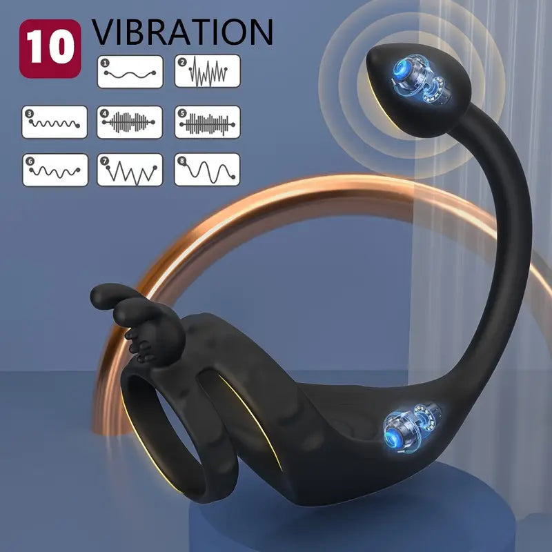 Dual Motor Wellness Vibrating Cock Ring Anal Butt Plug Ring Vibrator