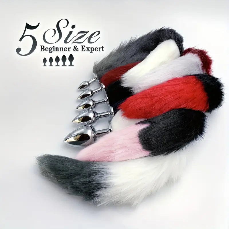BDSM Five Sizes Faux-Fur Dog Tail Anal Plugs For Role-Playing Games