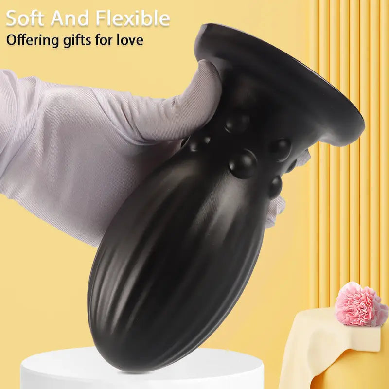 Black Anal Plug With Grains Dragon Egg Base With Suction Cup Anal Plug