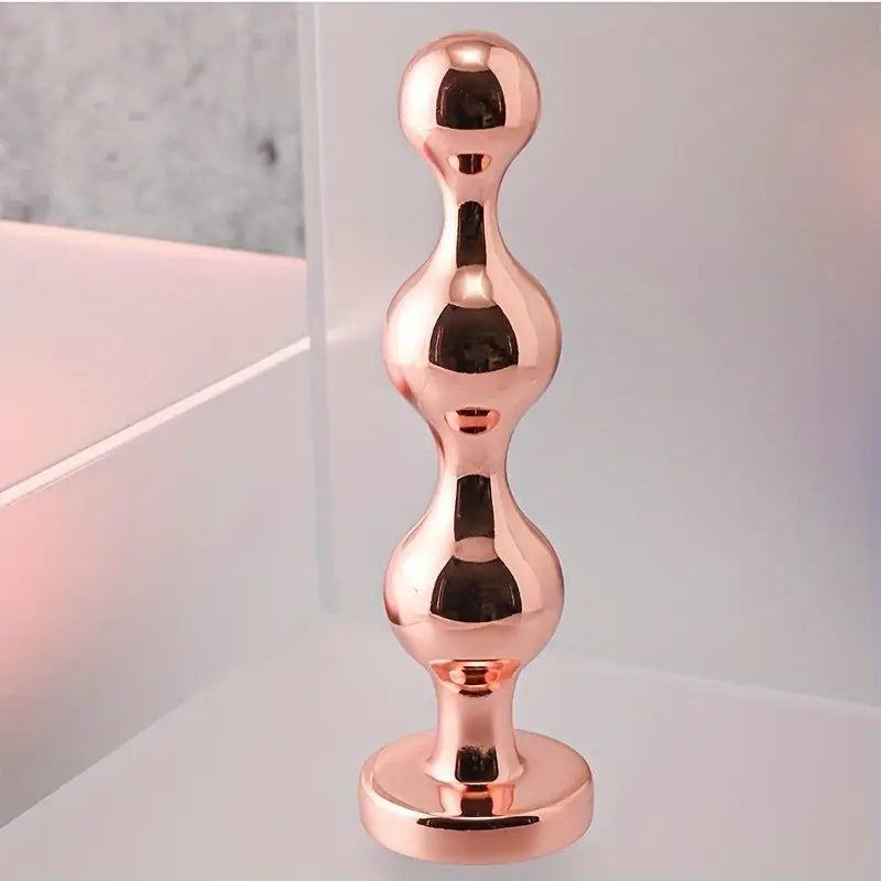 Rose Golden Metal Anal Plug 3-Tier Butt Plug With Gemstone Base