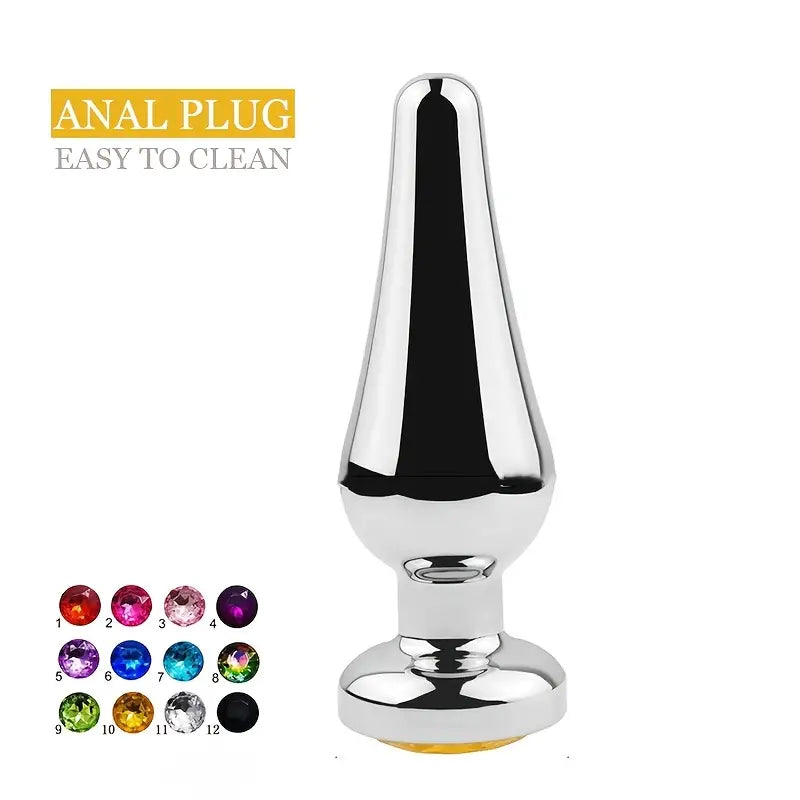 Stainless Steel Metal Anal Plug Gemstone Accent SM Couple Toy