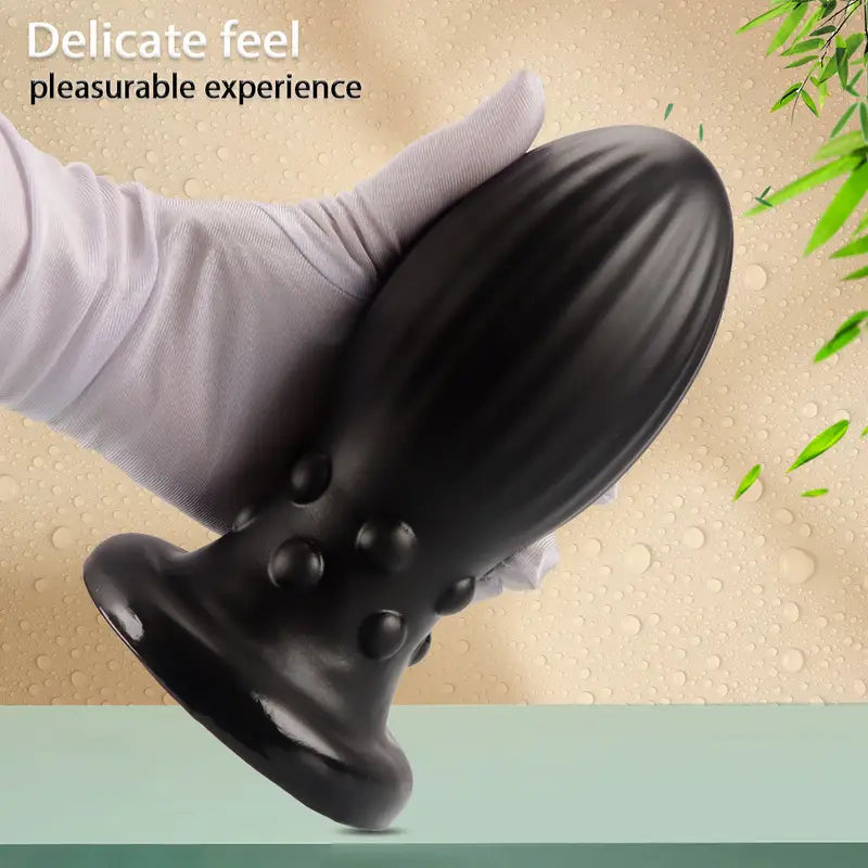 Black Anal Plug With Grains Dragon Egg Base With Suction Cup Anal Plug