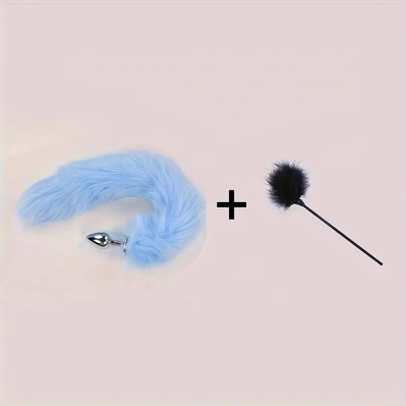 Anal Plug Tail Plus Feather Gradient Color Metal Anal Plug Tail Erotic Supplies