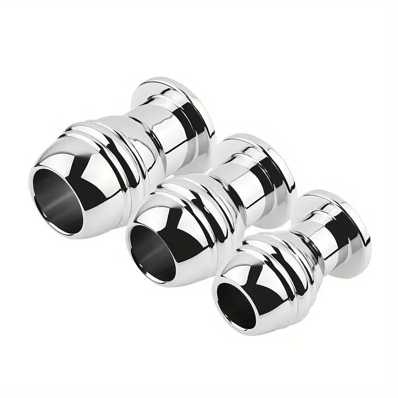 SM Stainless Steel Chastity Penis Ring Hollow Enema Anal Plug