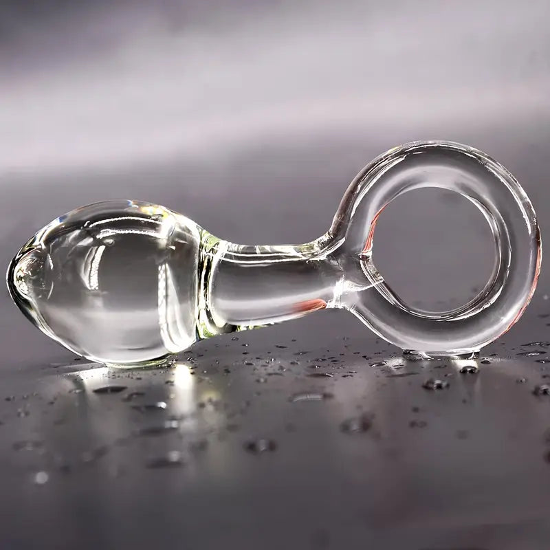 Glass Butt Plug Pull Loop Prostate Massager Anal Dilator With Long Neck
