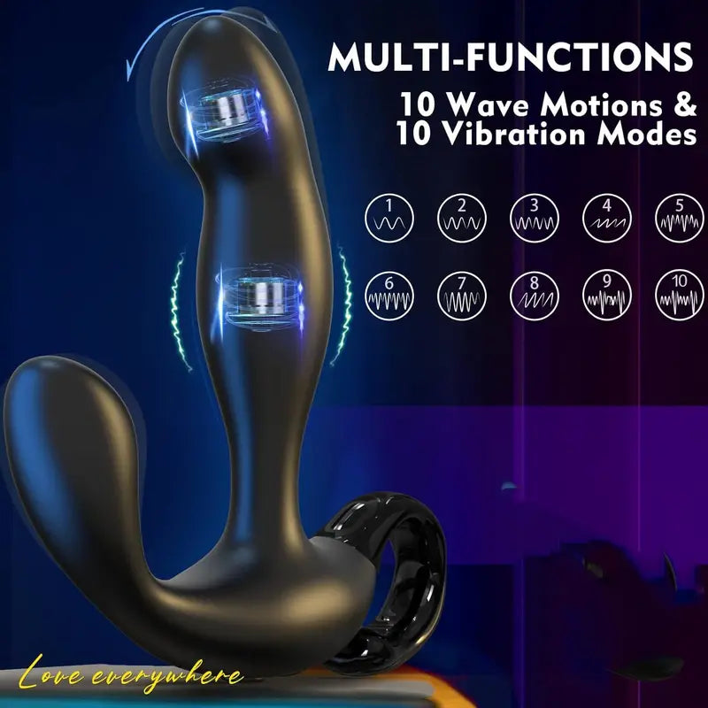 Ergonomic Prostate Massager USB Rechargeable 10 Vibration Tapping Modes