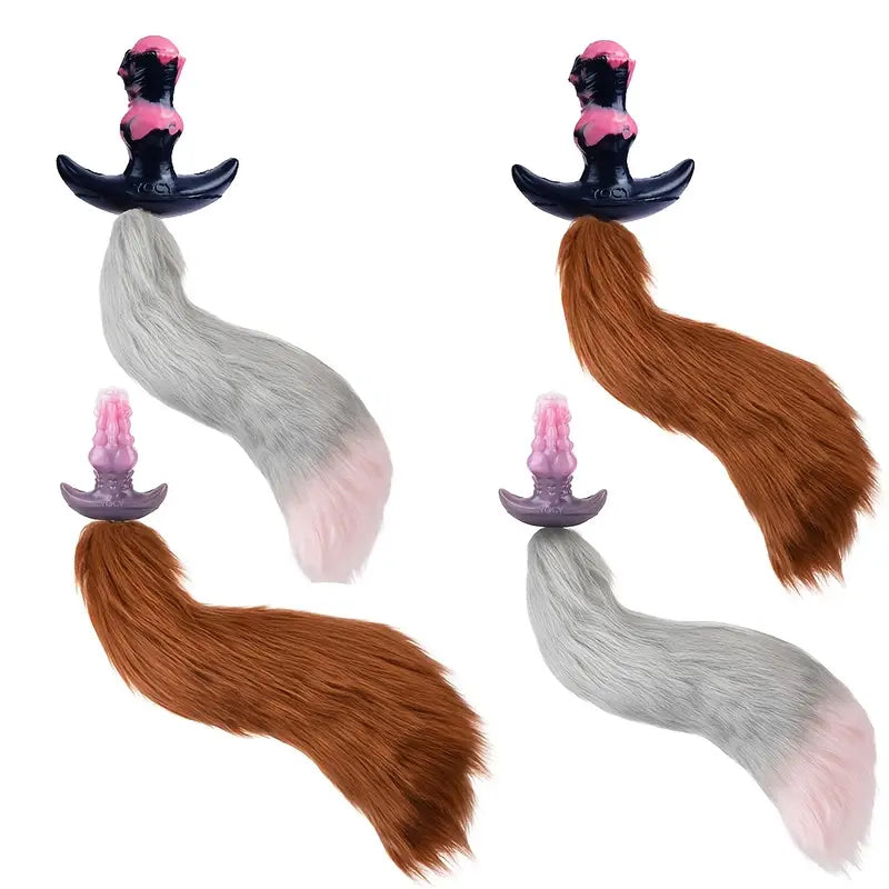 BDSM Horse Feather Silicone Fox Tail Anal Toy Monster Cosplay Butt Plug
