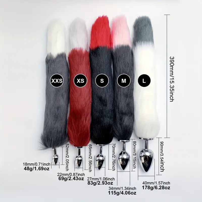BDSM Five Sizes Faux-Fur Dog Tail Anal Plugs For Role-Playing Games