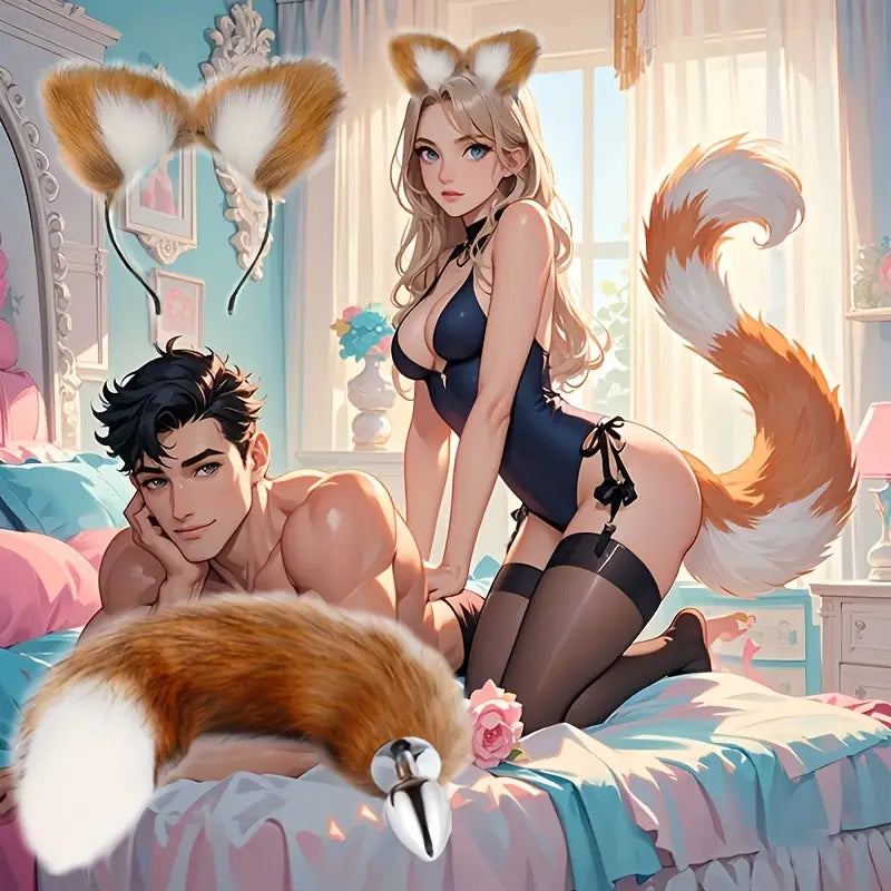 5/3/2pcs Fox Tail Butt Plug With Ear Headband Metal Butt Plug Role Play